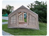 Tente personnalisée à double porte de 7,5 m avec deux puits de lumière, imperméable, portable, gonflage rapide, abri de camping pour bateau, plage et extérieur