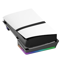 Dudukan Horizontal dengan Lampu LED RGB untuk Konsol PS5 Slim, Aksesoris Penyangga dengan 4 Port USB dan 14 Lampu RGB Warna-warni