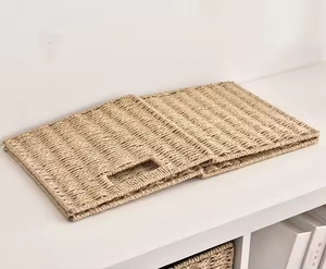 Tự Nhiên Chủ Tay Dệt Đồ Gia Dụng Tủ Quần Áo Tổ Chức Đóng Mở Wicker Lưu Trữ Giỏ Giấy Sợi Dây Thừng Cube Thùng Với Xử Lý - Product Image 5