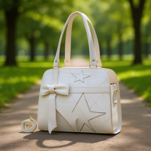 Bolso de Mano de Cuero Blanco para Mujer Fana Coraima, Logotipo de Estrella Geométrica, Estilo Casual, Cierre de Solapa Rectangular, Dos Asas - Product Image 2
