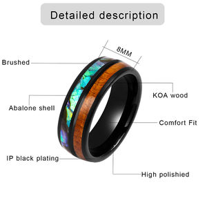 Moda 8mm siyah Tungsten alyanslar erkekler için yüksek cilalı Koa ahşap Abalone kabuk yüzük toptan <span class=keywords><strong>Alalone</strong></span> kabuk Tungsten yüzük - Product Image 3