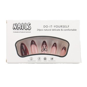 <span class=keywords><strong>Faux</strong></span> <span class=keywords><strong>ongles</strong></span> <span class=keywords><strong>chic</strong></span> bordeaux pailletés en ABS à presser, <span class=keywords><strong>faux</strong></span> <span class=keywords><strong>ongles</strong></span> amande à bout français avec nœud, réutilisables, 24 pièces - Product Image 6