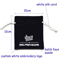 Sac à bijoux en velours noir avec cordon de serrage, logo brodé personnalisé, petit format