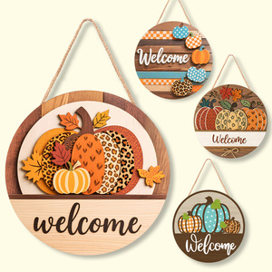 Wooden Pumpkin Plaque Wall Decoration Circular <b>Rustic</b> <b>Home</b> <b>Decor</b> Thanksgiving 4Pcs - Product Image 3