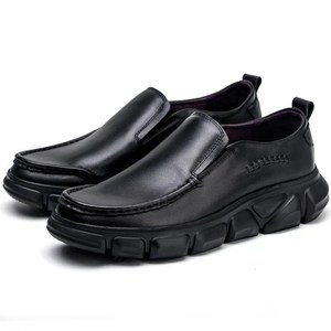 Men's Loafers Solid Round Toe Genuine Leather Slip-On Rubber Outsole <b>Height</b> Increasing All Seasons - Product Image 4