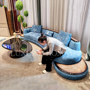 Ensemble de canapés de luxe pour hôtel, villa, club, canapé en tissu velours, sectionnels, demi-rond, bleu, meubles de maison, salon, canapé en cuir moderne - Product Image 3