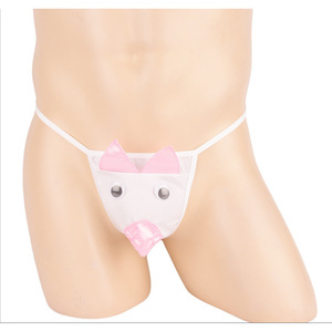 <b>Men's</b> Cute Pig Face <b>Thong</b> Underwear Pinkish White Low-Rise Spandex Nylon Sexy Lingerie For <b>Men</b> - Product Image 2