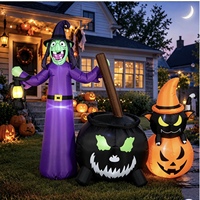 Decorazioni gonfiabili di Halloween da 1,8 metri, pentola magica da strega, gatto nero, luce LED gonfiabile a forma di zucca, per cortile e prato esterno