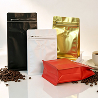 Sacs d'emballage pour café à fond plat haute barrière, prêts à être expédiés, en feuille mate refermable avec fermeture éclair pour grains de café torréfiés
