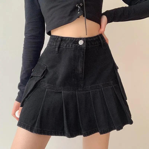 Jeans Mini <b>Skirt</b> <b>Goth</b> Denim Pleated <b>Skirts</b> with Big Pockets Women Girl Summer Punk Black Faldas High Waist Korean Fashion - Product Image 4
