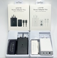 Charger USB C PD Universal 65W 3 Port, Adaptor Daya Cepat untuk Perjalanan, Colokan UK US EU, Penggunaan Global untuk Samsung Galaxy S22-S26