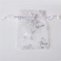 Vente en gros de bijoux en argent avec cordon de serrage en organza papillon cosmétiques bague de Noël pochette pour cadeau