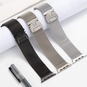 สายคล้องแบบ Milanese สำหรับ Apple Watch ULTRA 2 1 49มม. ซีรีส์11 10 9 8 7 316L สายตาข่ายสแตนเลสสำหรับ iWatch หัวเข็มขัดร่มชูชีพ - Product Image 3