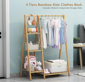 Costumes organisateur enfants vêtements suspendus support bambou <span class=keywords><strong>bois</strong></span> vêtements vêtement support avec étagères - Product Image 3