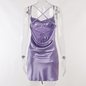 Nouveau été Spaghetti sangle à lacets robe noire femmes sans manches entrecroisé dos Sexy Mini robe - Product Image 3