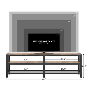 Mobile <span class=keywords><strong>TV</strong></span> Industriale Ecologico per <span class=keywords><strong>TV</strong></span> da 65/70 Pollici, Consolle Lunga Bicolore con Presa di Corrente, 3 Ripiani Aperti, Facile Montaggio - Product Image 6