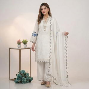 White Embroidered <b>Indian</b> Pakistani <b>Top</b> Elegant V Neck Long Sleeve Salwar Kameez Blouse for Wedding Party - Product Image 2