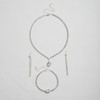 Parures de bijoux de mode européennes - Collier, boucles d'oreilles et bracelet en zircon de luxe léger pour femme, mariée, soirée, accessoires de mariage