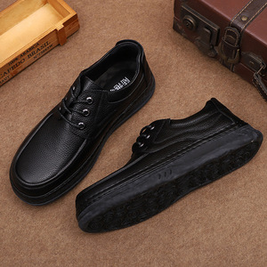 Chaussures bateau en cuir véritable noir à lacets, bout rond, respirantes, décontractées pour hommes, été - Product Image 3