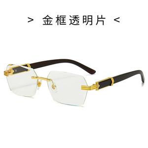 نظارات شمسية كلاسيكية عصرية جديدة بدون إطار أزرق شفاف إطار معدني UV400 العدسات الأكثر مبيعًا بالجملة كبيرة الحجم للرجال والنساء - Product Image 6