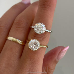 Bague de lunette personnalisée GRA Moissanite 14K jaune or massif bijoux de conception de mode bague de mariage femmes bagues fines - Product Image 5