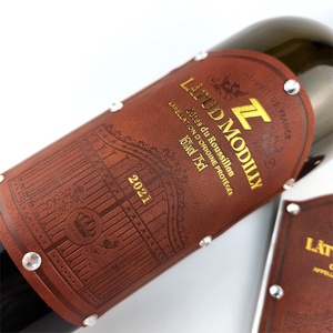 Factory Made Exquisite Luxury Leather Wine Bottle Label <b>Sticker</b> Self Adhesive Embossed PU Label - Product Image 5