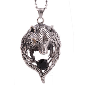 Collar con Colgante de Cabeza de Lobo en Acero Inoxidable con Piedra Negra para Hombre, Joyería de Moda - Product Image 5