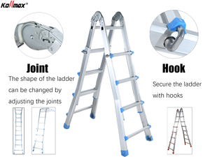 Échelle pliante multifonction en aluminium - Portable pour usage domestique et extérieur, modèle en A, extensible pour la construction - Product Image 2