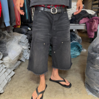 Jorts longs en jean noir délavé et vieilli pour homme, style vintage, double épaisseur aux genoux, coupe baggy, longueur au-dessus du genou, inspiration skater années 90, personnalisés
