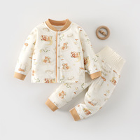 Ensemble deux pièces en coton doublé pour bébé, motif dessin animé, collection automne/hiver, ensemble fin en coton chaud et ajusté pour filles