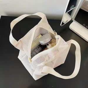 Large Capacity Mesh <b>Bag</b> with Handle <b>Travel</b> Toiltery <b>Makeup</b> <b>Bag</b> Portable Beach <b>Bag</b> Cosmetic Zipper Pouch - Product Image 6
