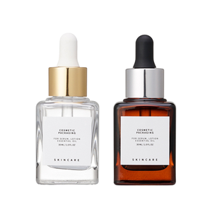 Flacon compte-gouttes carré en verre transparent à fond épais de 30 ml pour huiles essentielles et cosmétiques, givré, estampage à chaud, logo personnalisé - Product Image 1