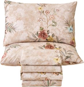 300TC Thread Count 100% Cotton Sateen Weave Plant Floral Printed Vintage <strong>Farm</strong> House Style 4PCS <strong>Bed</strong> <strong>Set</strong> with Elastic Fitted Sheet - Product Image 1