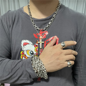 Men's Stainless Steel <b>Cross</b> Pendant Geometric Design Punk Style Necklace 120151 - Product Image 3