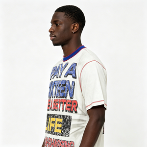 T-shirt Homme Personnalisé OEM, Style Streetwear Vintage Usé, Imprimé Graphique, Coupe Oversize Boxy Courte, Effet Délavé à l'Acide - Product Image 2