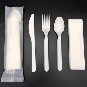 FULING 100% Compostable No Plastic Knives Forks Spoons Utensils Heavy Duty Flatware Disposable PLA Cutlery Set