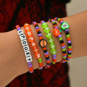 Lot <span class=keywords><strong>de</strong></span> Bracelets Extensibles pour Enfants, Thème Halloween : Citrouille Effrayante, Crâne et Perles Lettres – Idéal Cadeau <span class=keywords><strong>de</strong></span> Fête, Bijoux <span class=keywords><strong>de</strong></span> Collection - Product Image 2