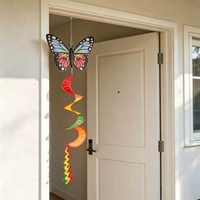 Décor de jardin suspendu en spirale arc-en-ciel 3D, papillon coloré, résistant à l'eau, pour l'extérieur, 110 cm