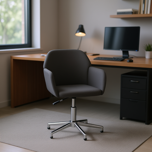 Chaise de bureau en tissu gris foncé, base chromée, pivotante, réglage manuel, style contemporain - Product Image 2