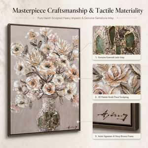 Quadro Personalizzato Grande Formato Dipinto a Mano su Tela Acrilica <span class=keywords><strong>con</strong></span> Intarsi in Pietra Naturale Vaso e <span class=keywords><strong>Fiori</strong></span> Bianco Rosso Arte Murale - Product Image 3