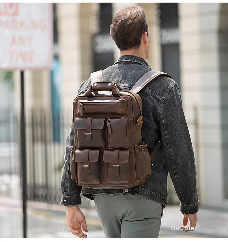 नई चेक-इन बड़े क्षमता रेट्रो असली असली लेदर बैग 15.6 इंच के लैपटॉप बैग चमड़े यात्रा बैग बैग के लिए पुरुषों
