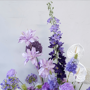 งานแต่งงานแบบครบวงจรงานแต่งงานงานแต่งงานทำจากผ้าไหมเทียมสีม่วงโรแมนติกติดผนังทางเดินในงานแต่งงานจัดดอกไม้ต้อนรับดอกไม้ - Product Image 6