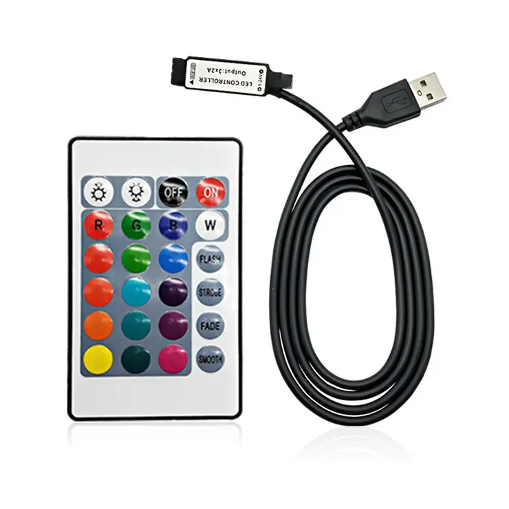Mini contrôleur de lumière led USB, 12 V 5V 24 clés IR, rétro-éclairage de la télévision, pour la TV