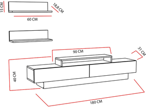 Buffet mural suspendu de Style moderne, en blanc/ivoire, support <span class=keywords><strong>Tv</strong></span> avec étagère pour le décor, 1 pièce - Product Image 2