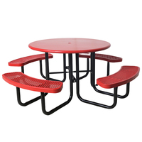 Meubles de patio extérieur 8 places table de pique-nique ronde en acier à dessus massif avec banc à l'extérieur chaise de table à manger en métal pour événement et restaurant
