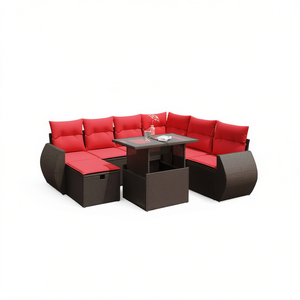 Conjunto de Sofás de Jardín de Ratán Sintético para 8 Personas, Muebles de Patio para Exteriores con Cojines, Diseño Moderno Contemporáneo, Color Marrón - Product Image 1