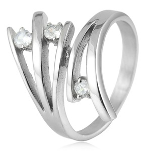 yunnique Geometric <b>Titanium</b> Steel <b>Ring</b> Silver White Stone Prong Setting Unisex Birthday Gift - Product Image 1
