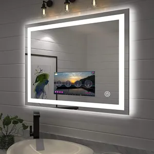 Yüksek kalite lüks banyo akıllı tv ayna dokunmatik ekran banyo led akıllı ayna ile android salon berber aynası tv ekran