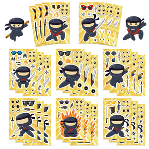 Adesivi Divertenti e Interattivi per Creare Volti di Personaggi Ninja Cartoon per Bambini, Riutilizzabili e Impermeabili, Puzzle Adesivi per Giochi Fai-da-Te e Feste - Product Image 1