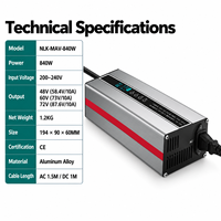 Chargeur portable en alliage d'aluminium pour batteries Li-ion de véhicules électriques, tension et courant réglables OTP, entrée 200-240V, sortie 840W